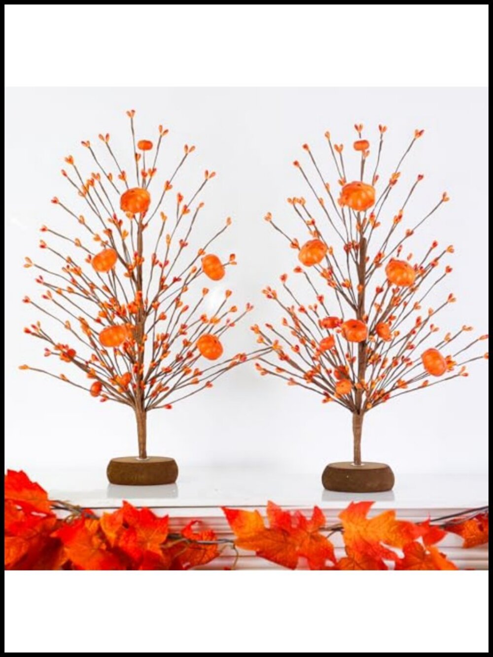 2 Pack Artificial Fall Tree 15 Inch Tabletop Pumpkins Berries Thanksgiving Decor